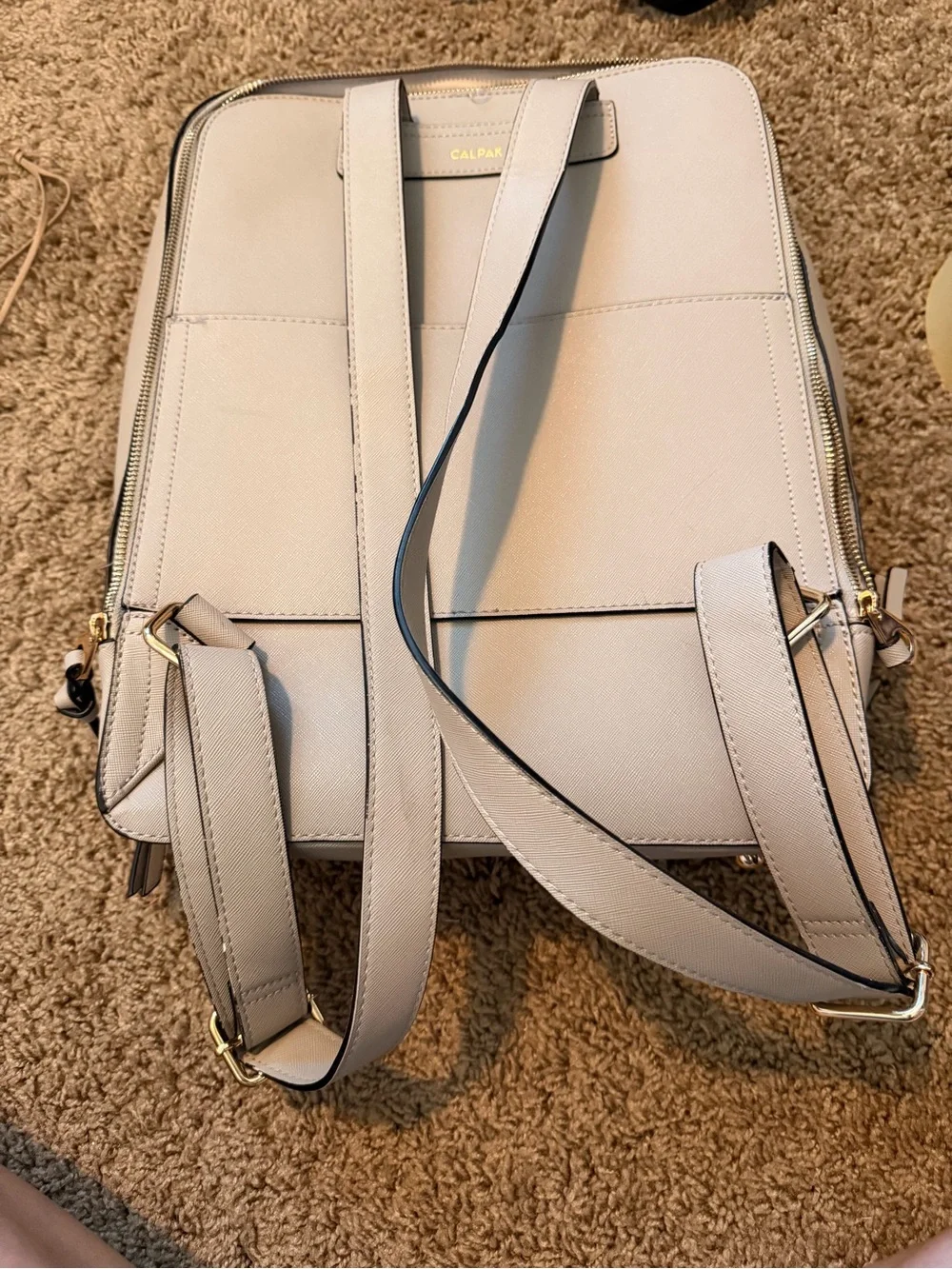 Calpak Cream Gray Convertible Backpack with Whipstitch Trim